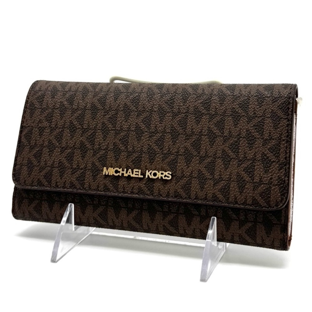 Michael Kors Large Trifold Wallet Brown Signature - Picture 1 of 5